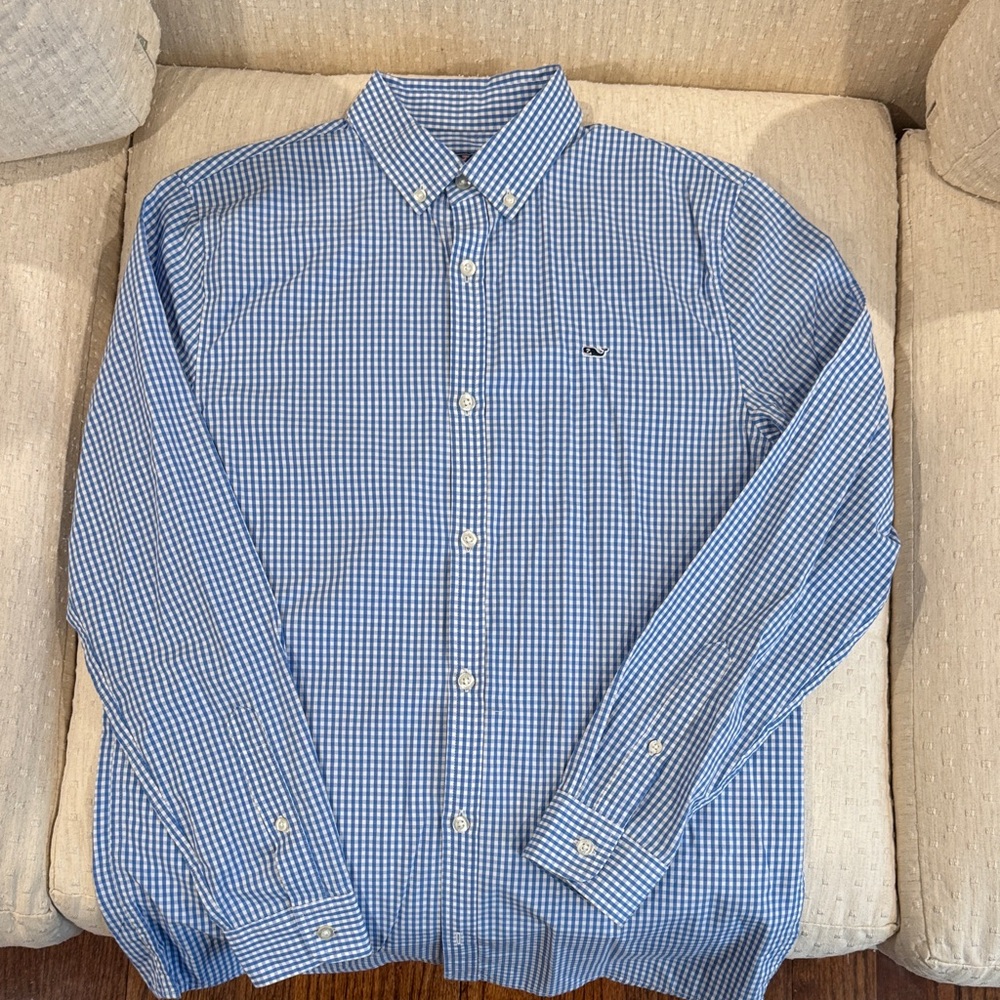 Vineyard Vines Boys Blue Gingham Button-Down Shirt XL (18)